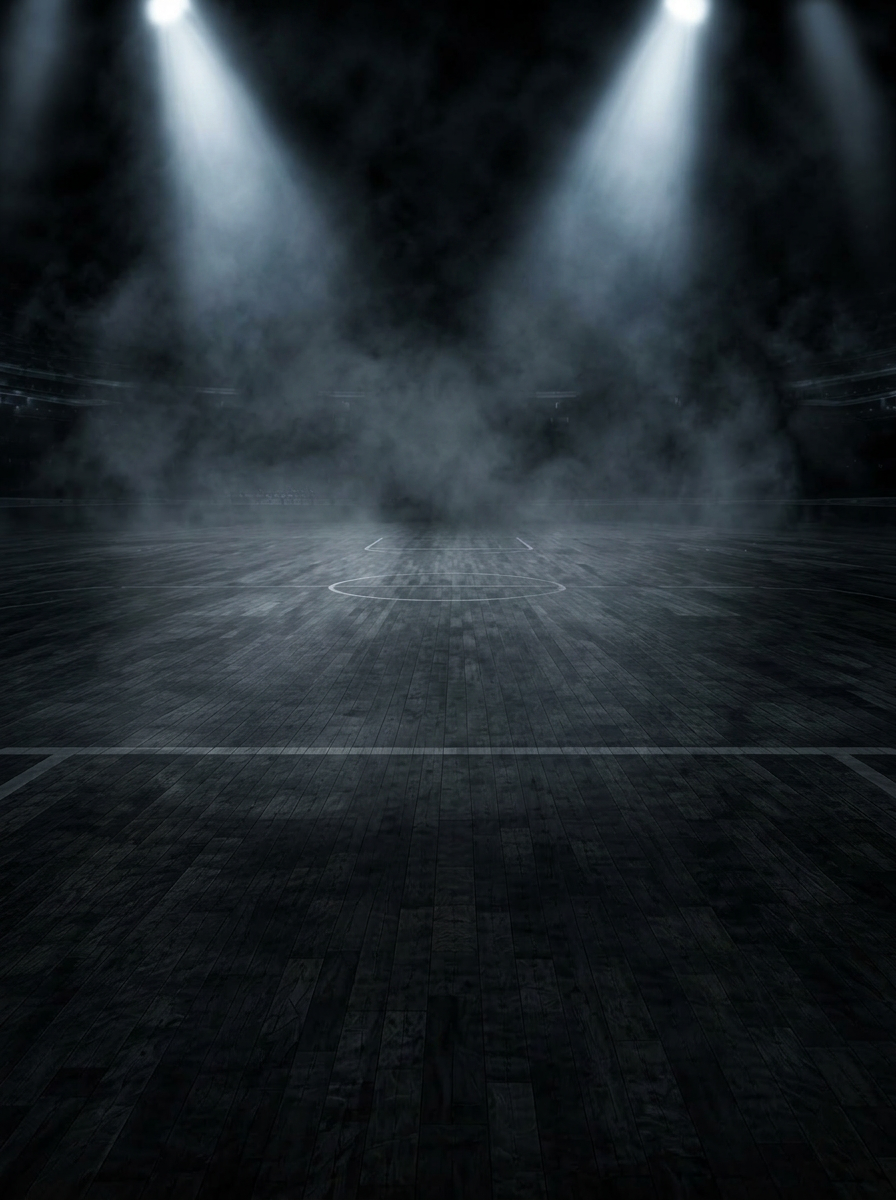 Young basketball player rising for a jumpshot under arena spotlight